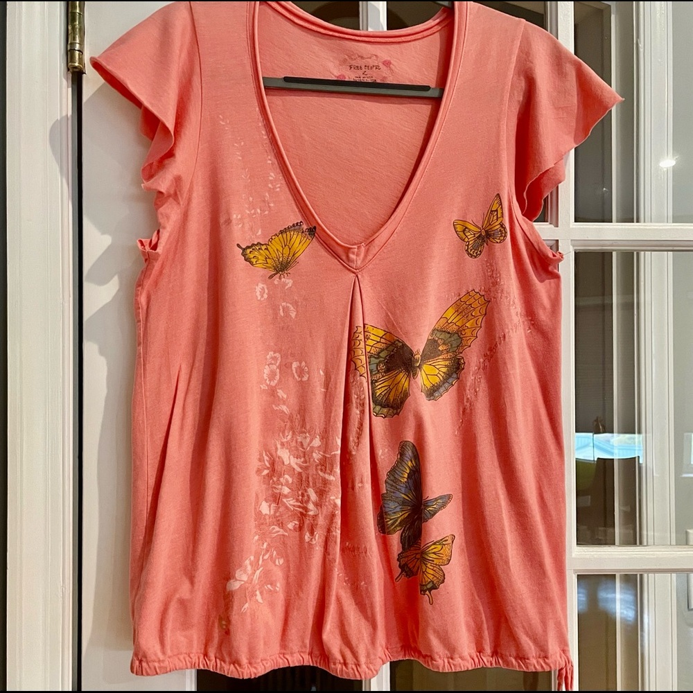 Free People Drawstring Flutter Sleeve Tee Drawstring Bottom Butterflies